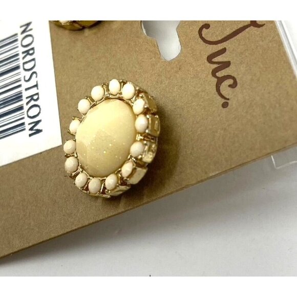 Carole Inc Milky Cream Earrings Gold Tone NWT J2 - Picture 2 of 4